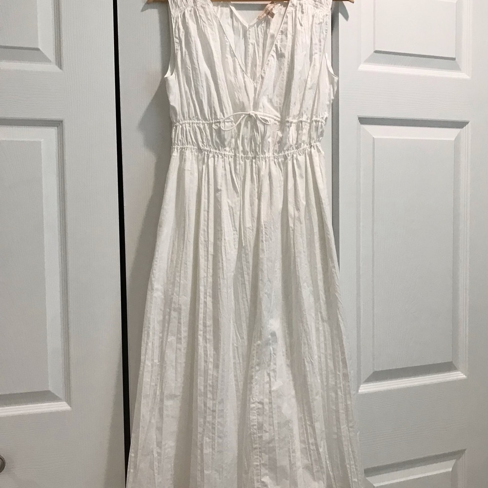 Rebecca Taylor White Crinkle Pleated Midi Minimalist Dress.